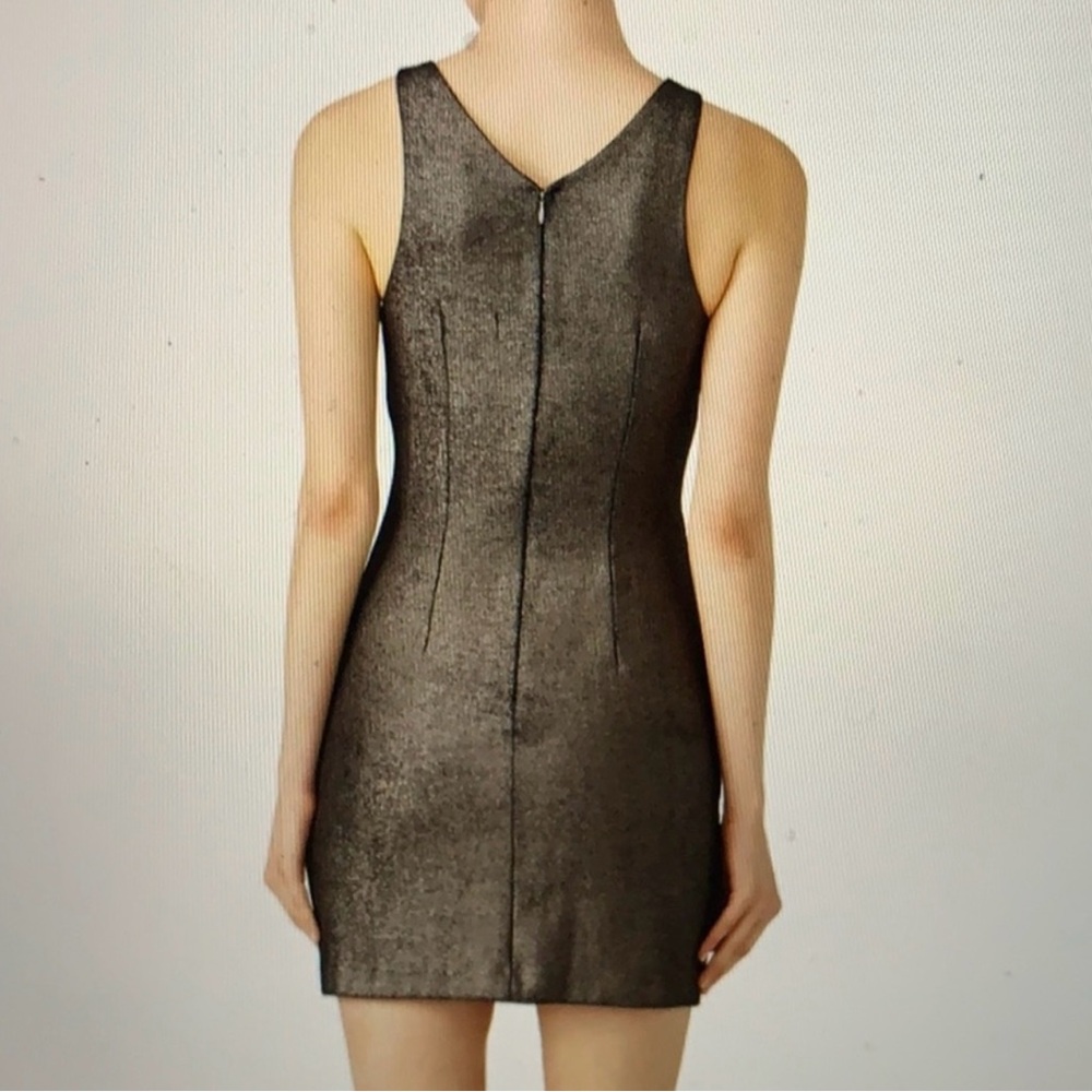 Halston Heritage Metallic Bronze‎ Gold Sleeveless Mini Sheath Dress Size Large - Picture 2 of 15